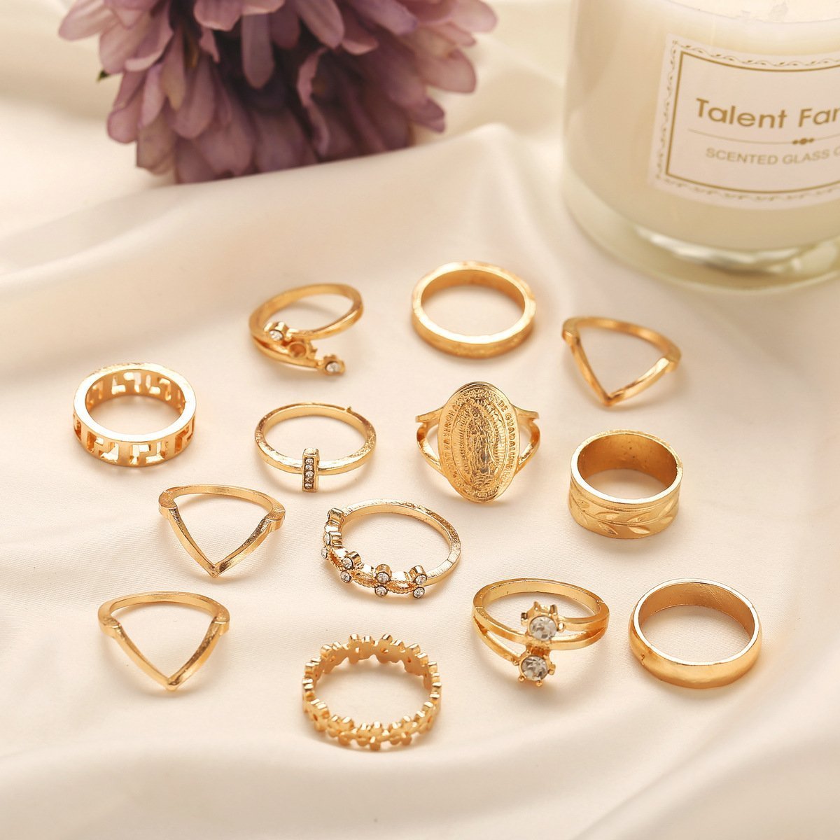 13 Piece Medallion Ring Set With Austrian Crystals 18K Gold Plated Ring