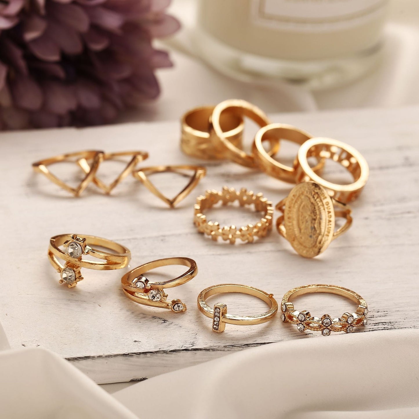 13 Piece Medallion Ring Set With Austrian Crystals 18K Gold Plated Ring